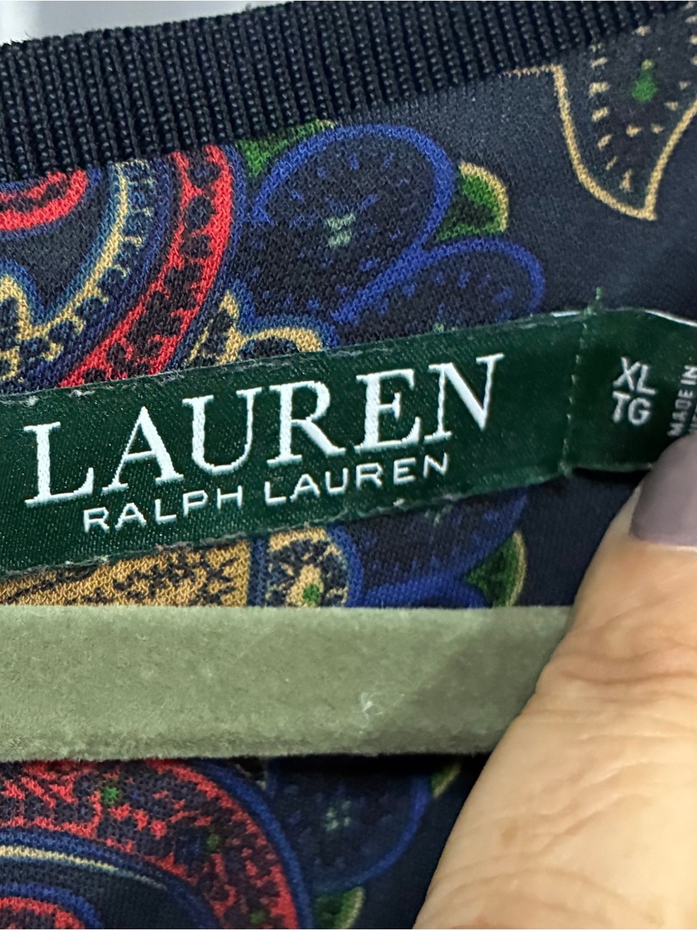 Ralph Lauren Navy Paisley Short Sleeve Tee with Multicolor Accents - Picture 2 of 3